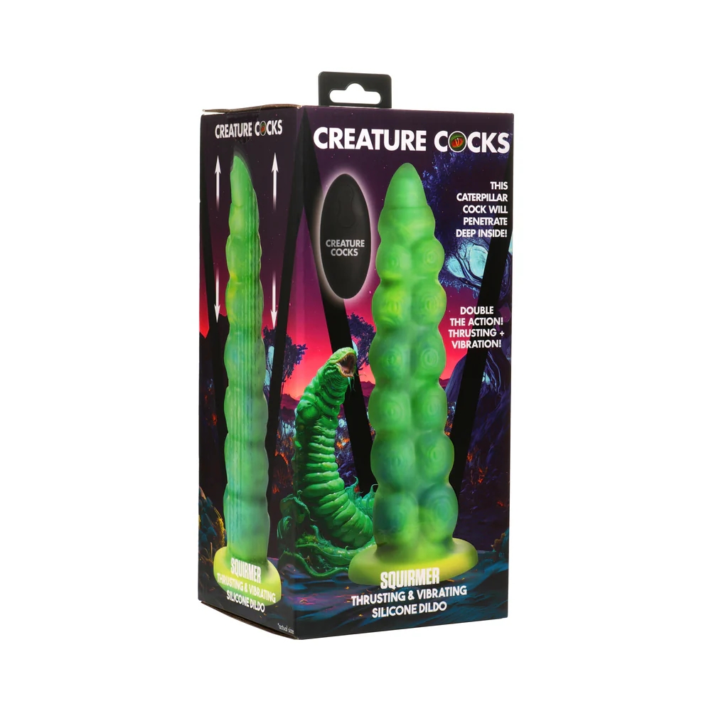 9 in. Squirmer Thrusting & Vibrating Caterpillar-Themed Dildo