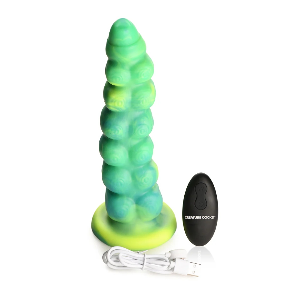 9 in. Squirmer Thrusting & Vibrating Caterpillar-Themed Dildo
