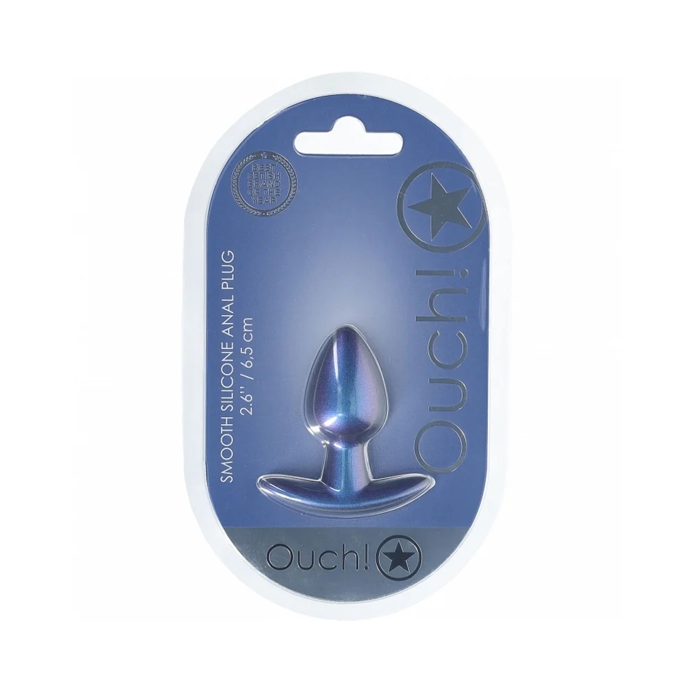 Ouch! Smooth Silicone 2.6 Inch Butt Plug in Metallic Blue