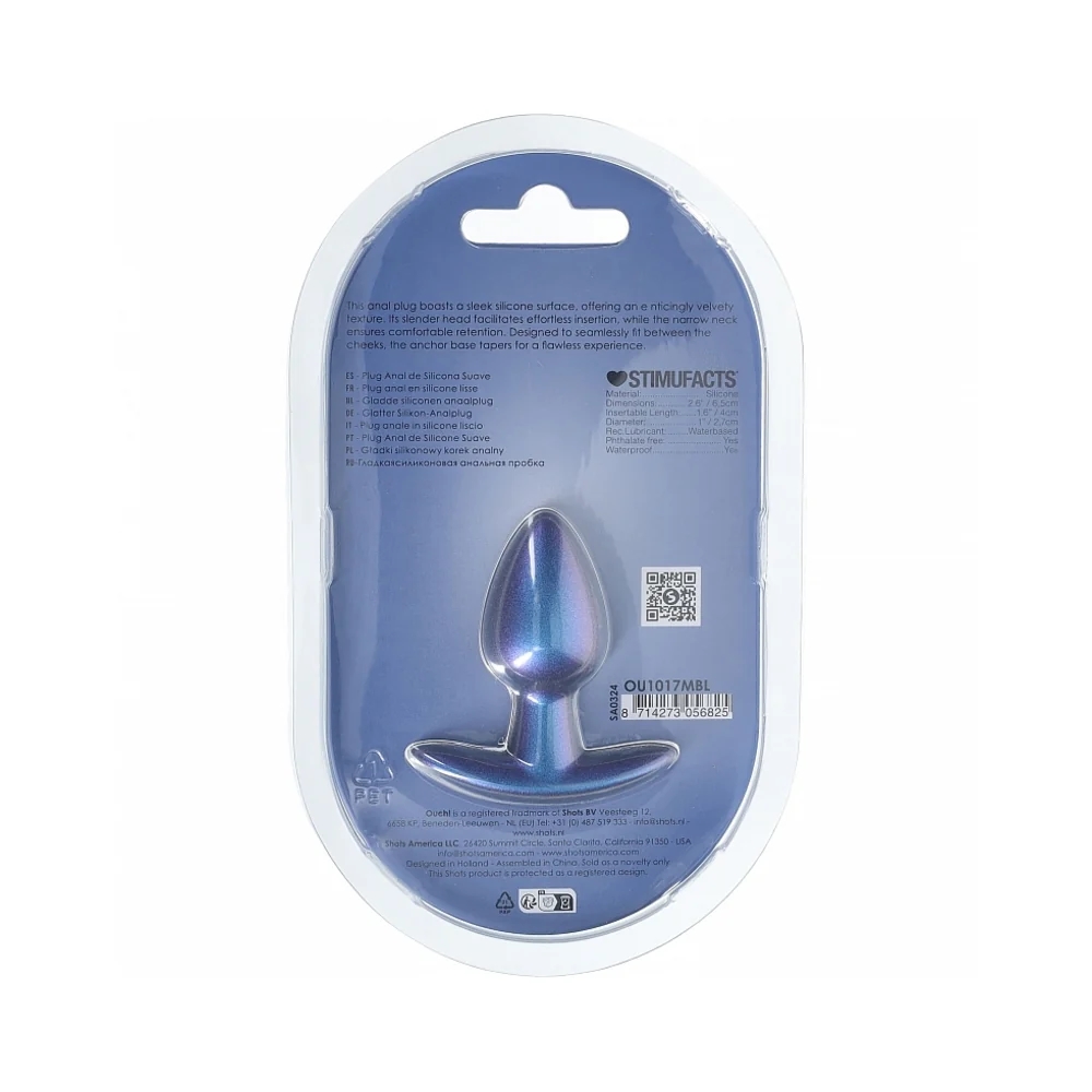 Ouch! Smooth Silicone 2.6 Inch Butt Plug in Metallic Blue