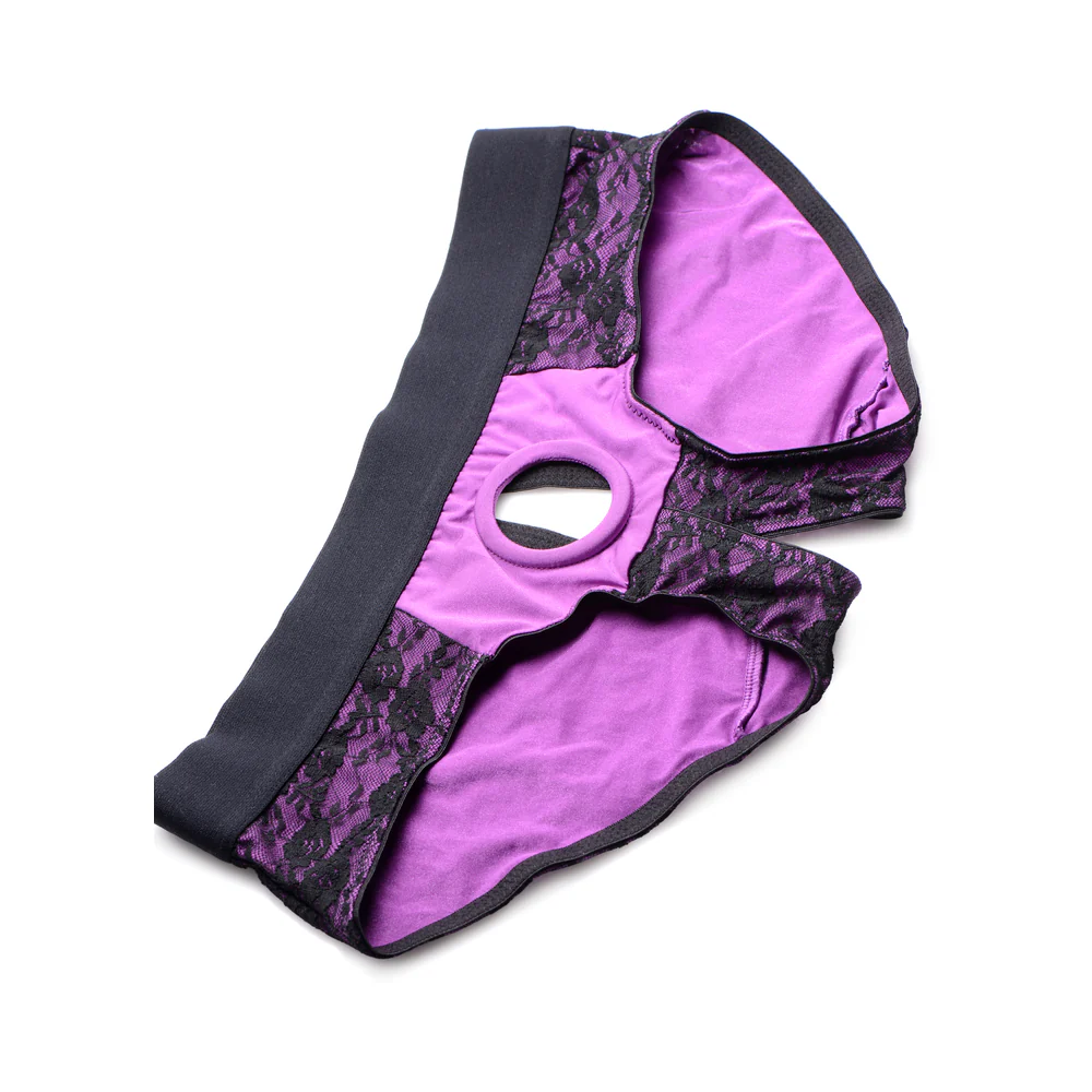 lace envy pegging harness silicone dildo set purple black strap u