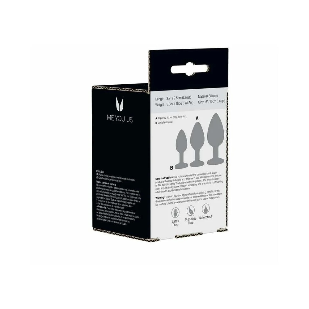 Trio of Jewels 3-Pc Anal Training Plug Set Black