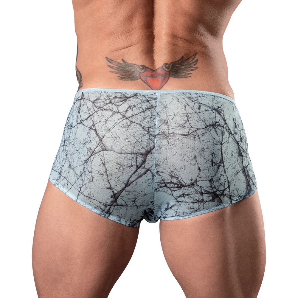 Male Power Marble Mesh Micro Mini Short Silver/Blue