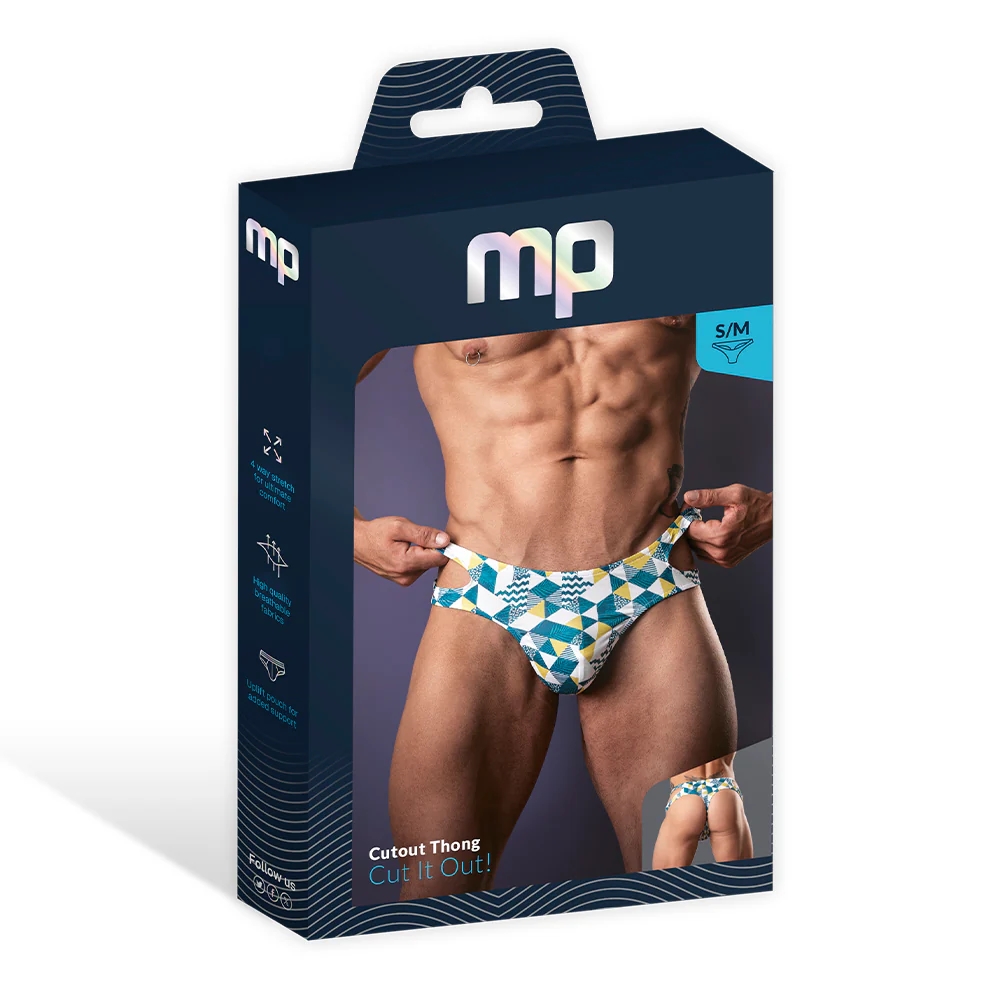 Male Power Cut It Out! Cutout Thong Blue/White