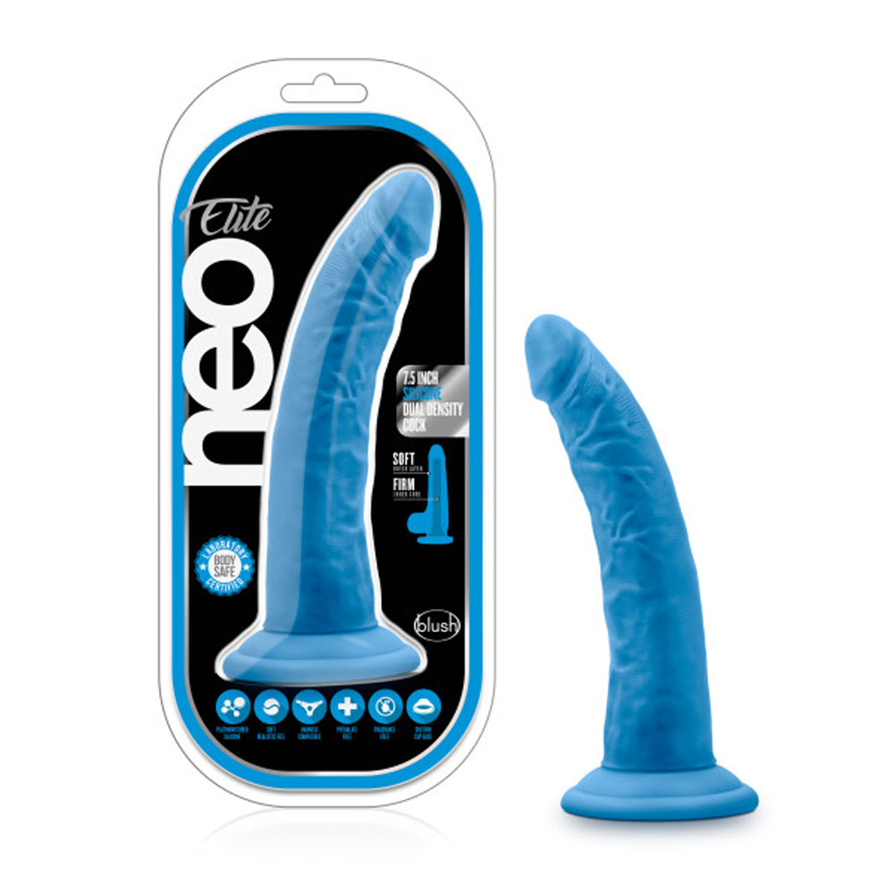 7.5 in. Silicone Dual Density Dildo Neon Blue