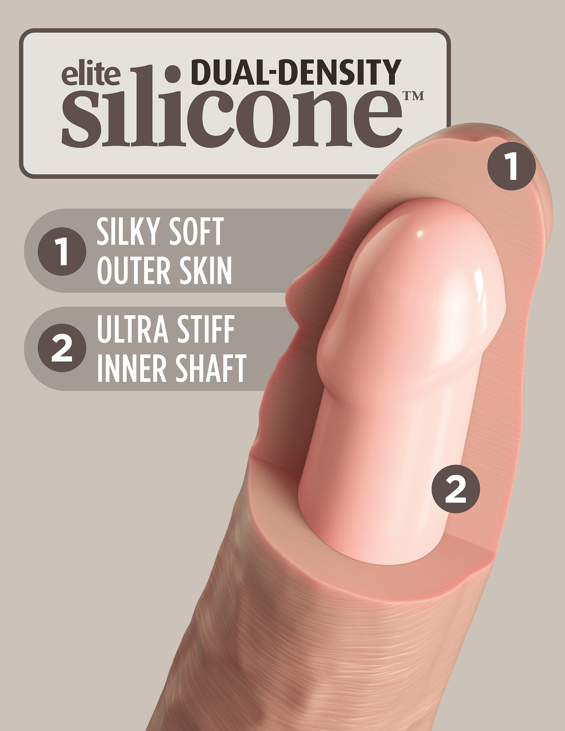9 in. Realistic Dual Density Silicone Dildo Beige